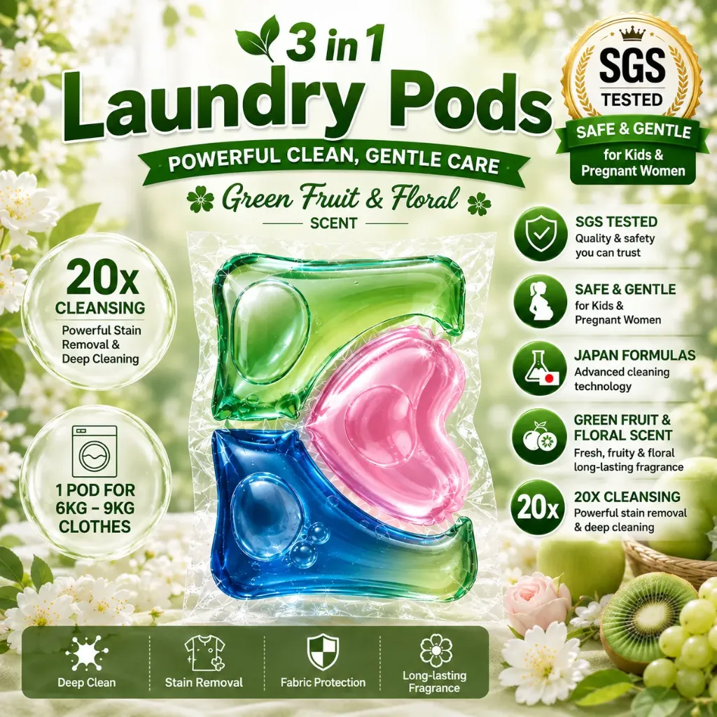 DuoDuo Bulk Order- Laundry Capsules in 30 Packets (30 Packets  X 3 in 1 Green Fruit)