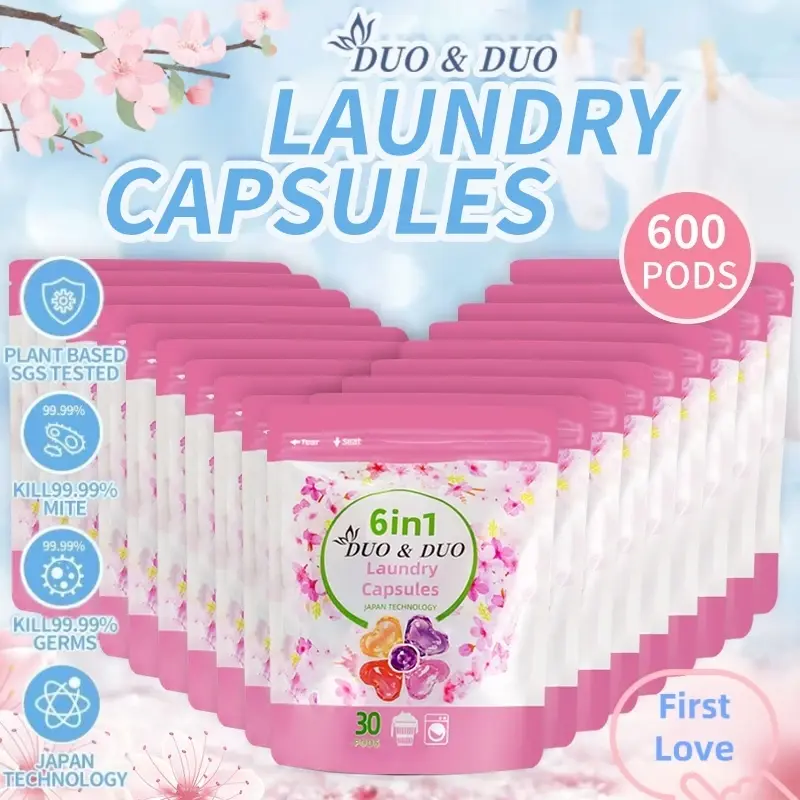 DuoDuo Plant Based Singapore SGS tested Bundle of 20 packets of 6 in 1 Laundry Capsules First Love 600 pods