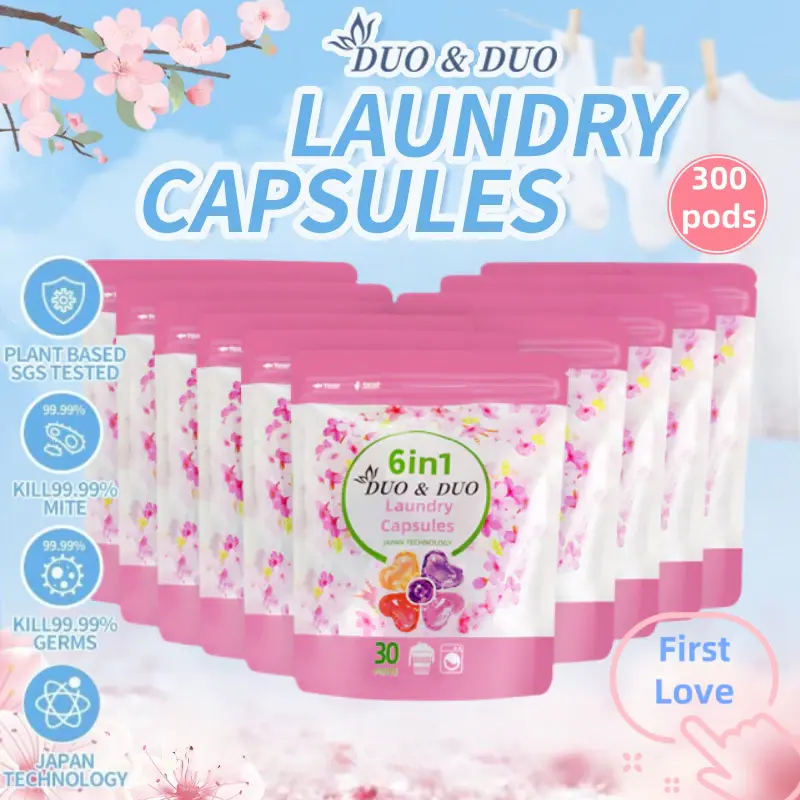 DuoDuo Plant Based Singapore SGS tested 6 in 1 Laundry Capsules First Love Bundle of 10 Packs- 300 pods