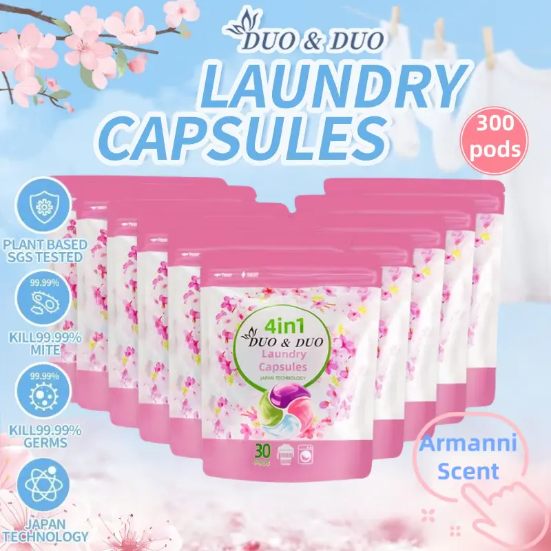 DuoDuo Plant Based Singapore SGS tested Bundle of 10 Packets 4 in 1 Laundry Capsules Armanni Scent - 300 pods