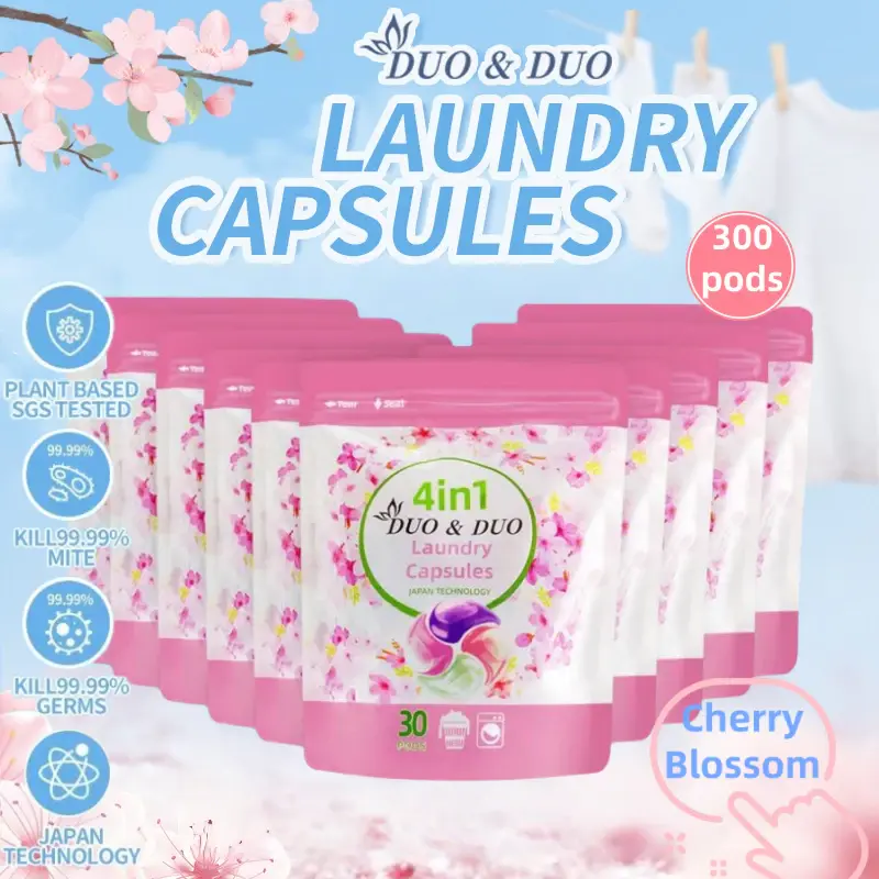 DuoDuo Plant Based Singapore SGS tested 4 in 1 Laundry Capsules Cherry Blossom Scent Bundle of 10 - 300 pods