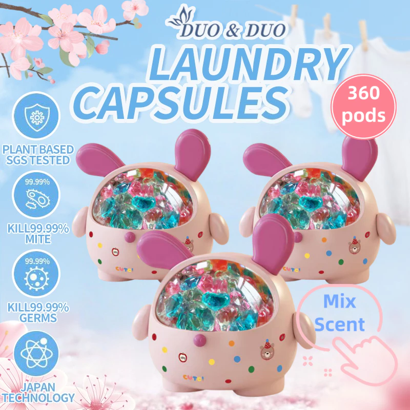 DuoDuo Plant Based Singapore SGS tested Bundle of 3Box 3 in 1 Laundry Capsules Mix Scent - 360 pods (Pink)