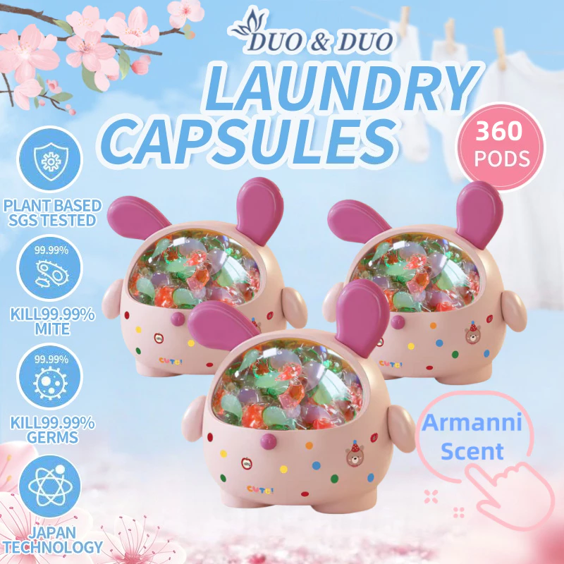 DuoDuo Plant Based Singapore SGS tested Bundle of 3Box 4 in 1 Laundry Capsules Armanni - 360 pods (Pink)