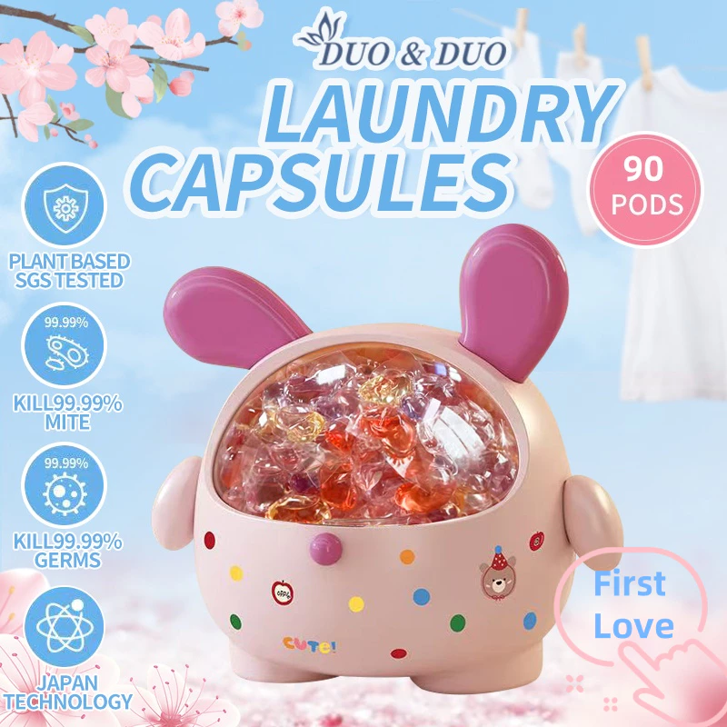 DuoDuo Plant Based Singapore SGS tested 6 in 1 Laundry Capsules First Love- 90 Pods (Pink)