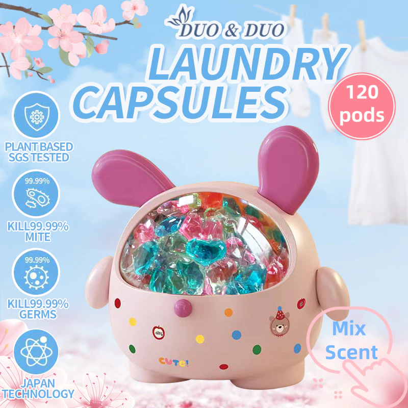 DuoDuo Plant Based Singapore SGS tested 3 in 1 Laundry Capsules Mix Scent - 120 PODS (Pink)