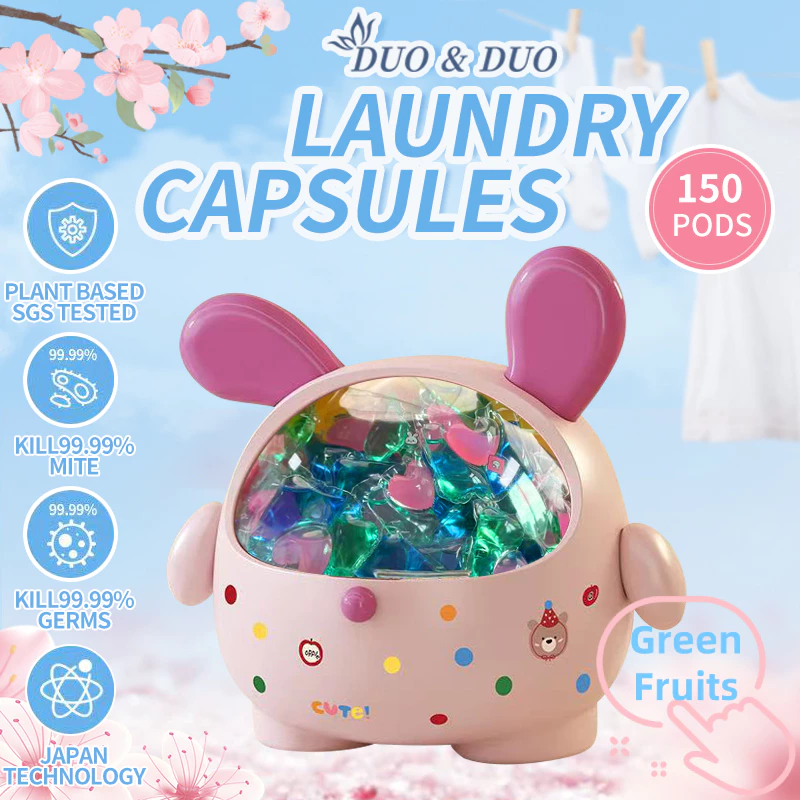DuoDuo Plant Based Singapore SGS tested 3 in 1 Laundry Capsules Green Fruit Scent - 150 PODS (Pink)